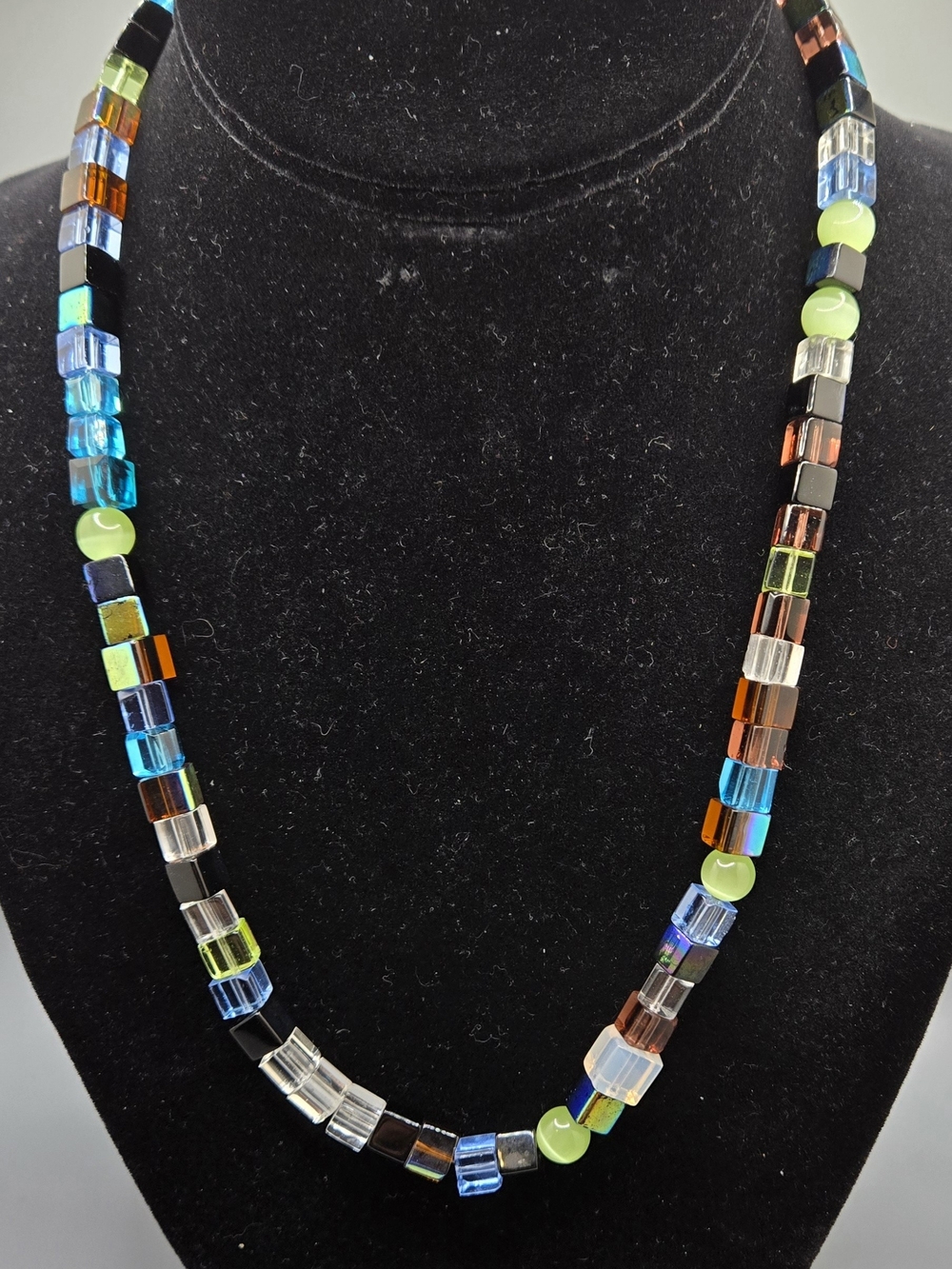 Multicolor Cube Crystal Necklace w/ Sterling (925) Clasp 19" Long